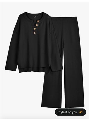 Women's Black Cozy Knit Two-Piece Lounge Set